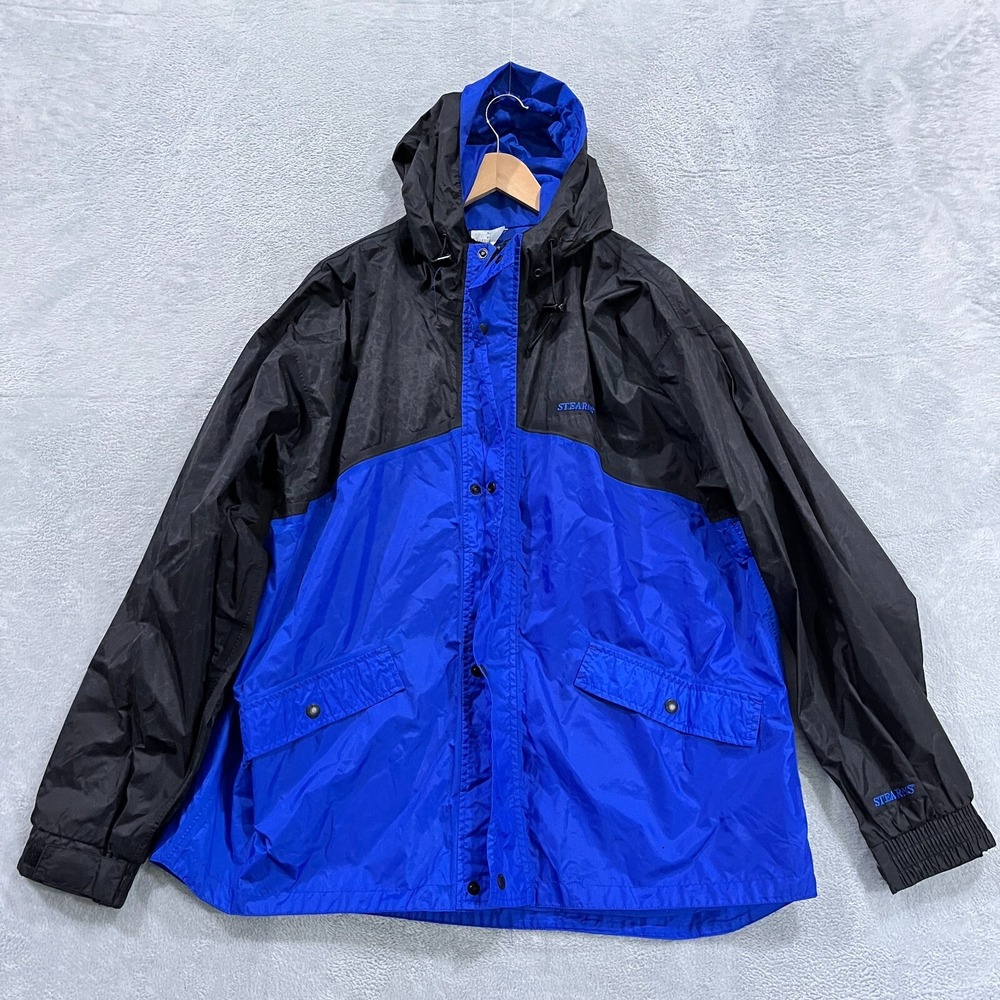 Stearns Dry Wear Rain‎ Jacket Men's XLBlue Hooded Visor Nylon Pockets Breathable